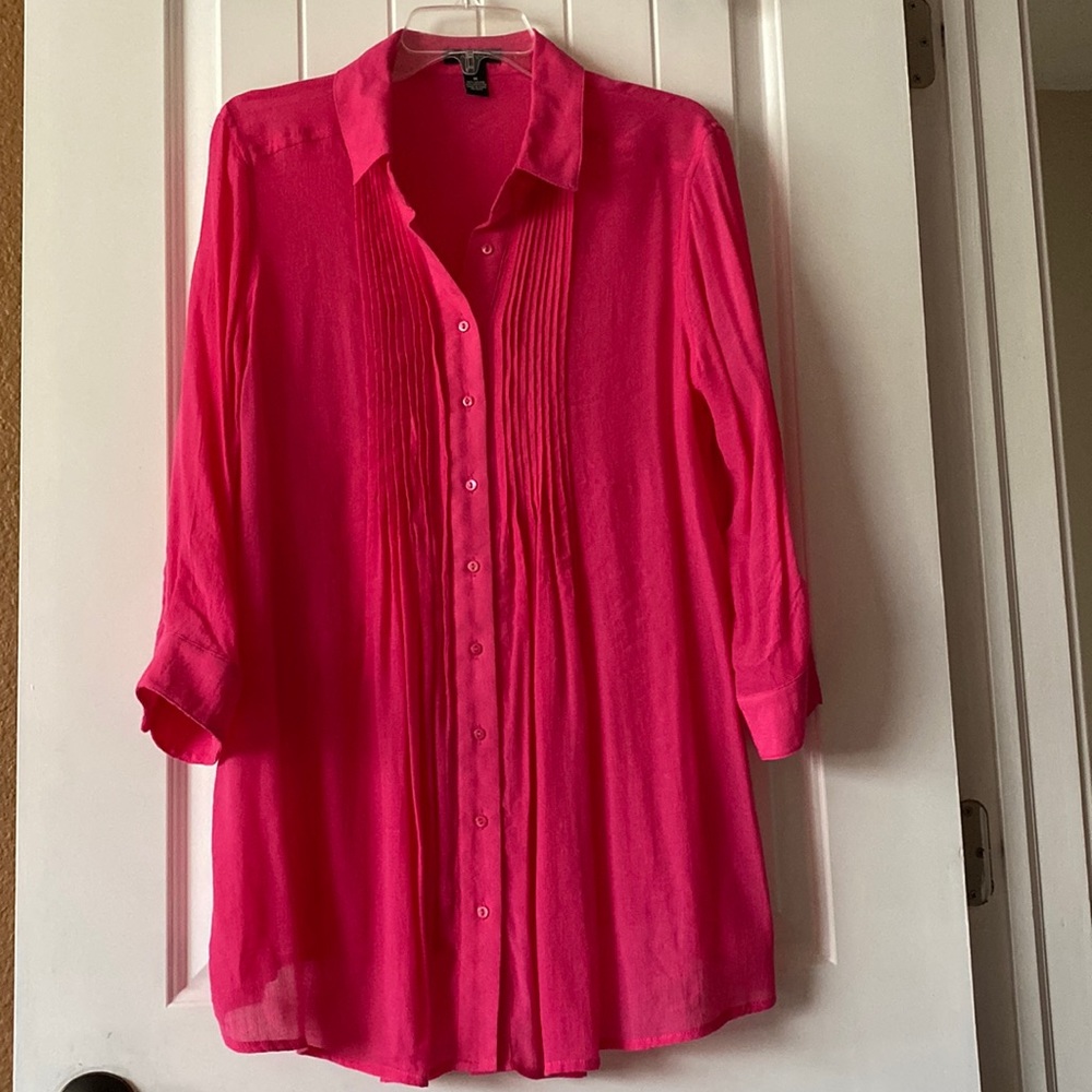 Alfani Button Down Flowy Blouse Hot Pink size M